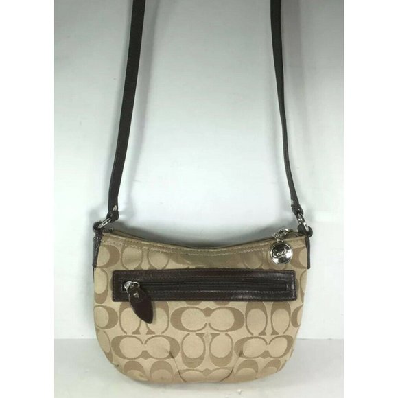Coach Small Beige Signature Print Shoulder Bag - Picture 1 of 12